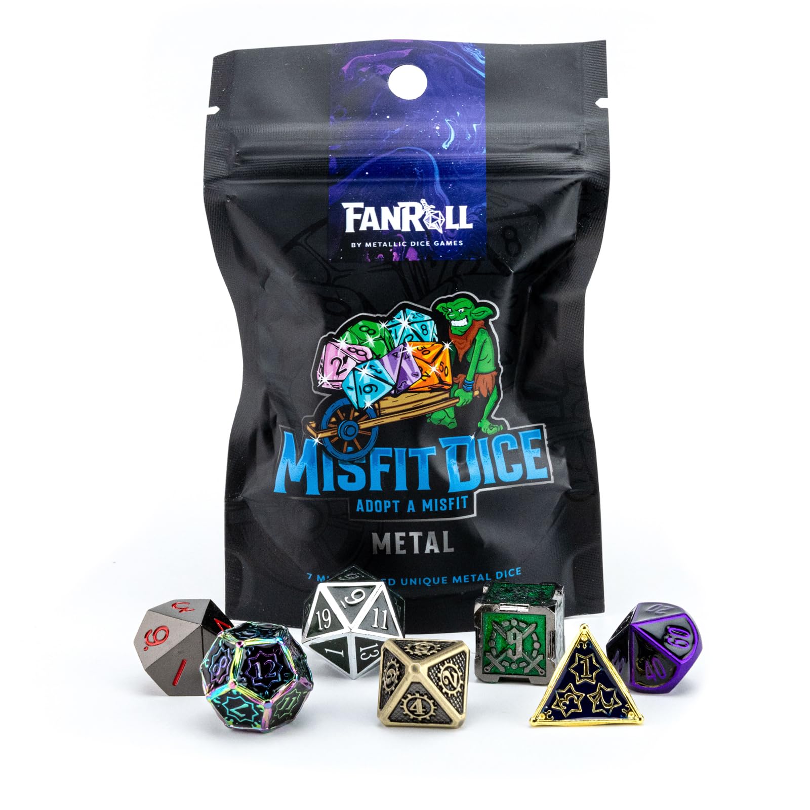 Fanroll - Mystery Misfit Metal Polyhedral terning sett