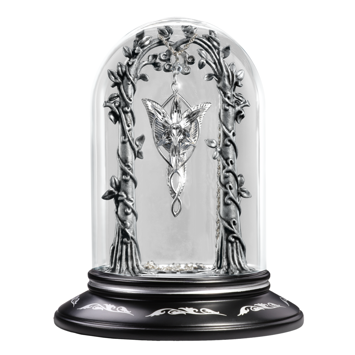 Evenstar utstillingsstativ med glasskuppel. Smykket på illustrasjonsbildet følger ikke med.